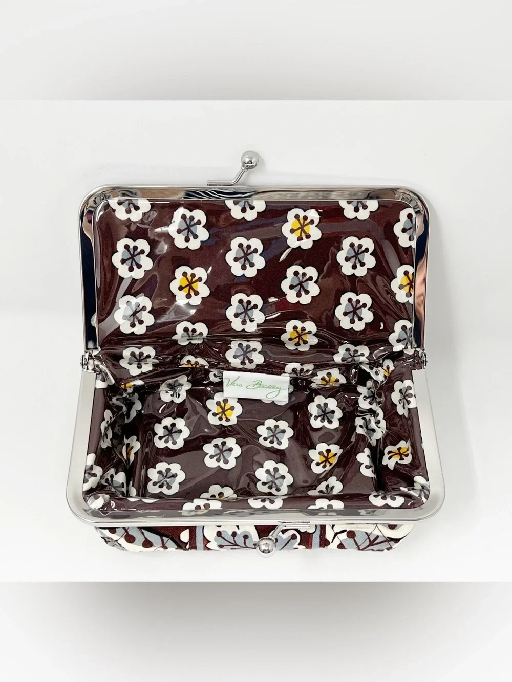 Vera Bradley State Blooms Floral Brown Kiss Lock Clutch/Makeup Bag
